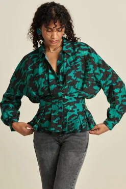 BLOUSE Camo Teal Green