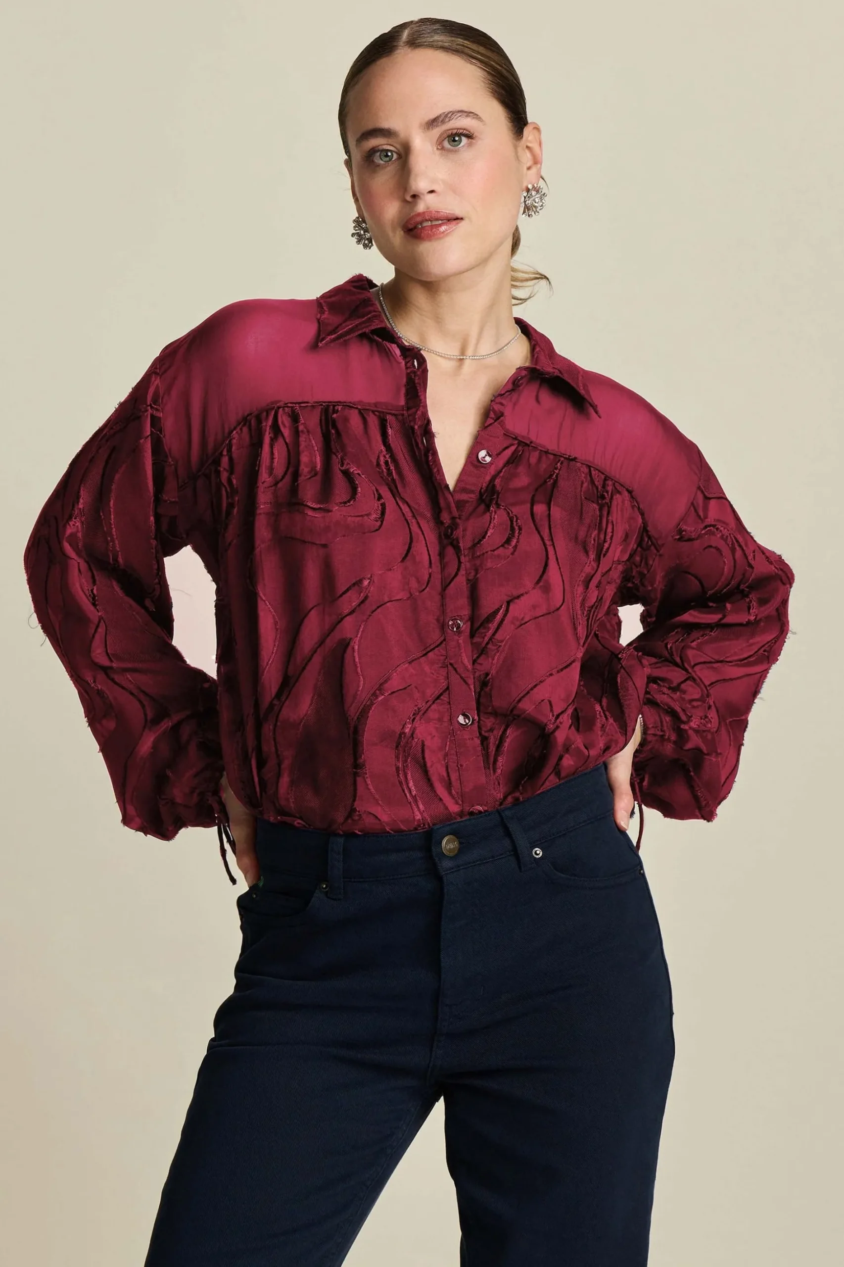BLOUSE Jacquard Burgundy Red